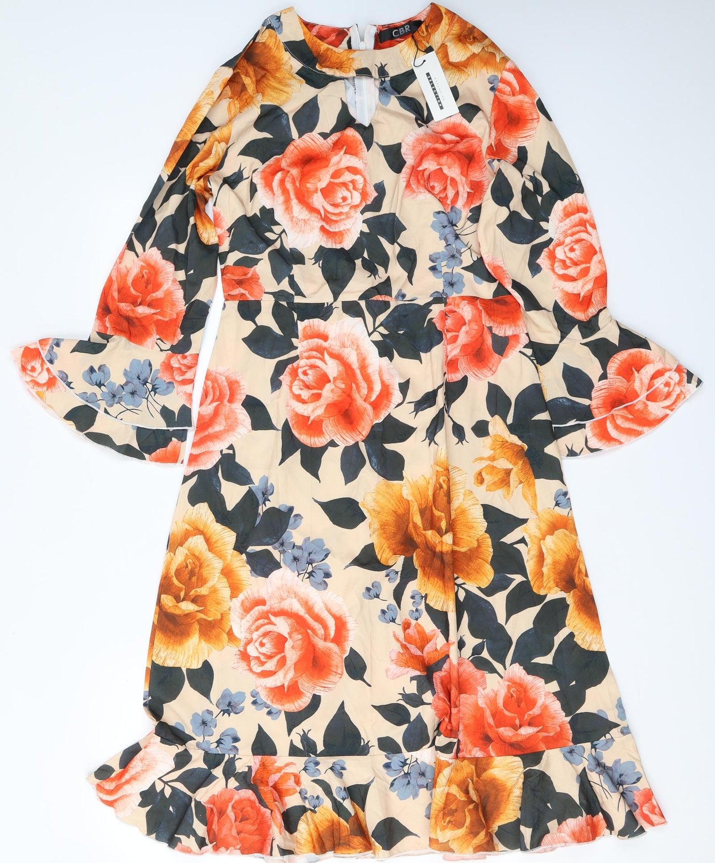 CBR Womens Multicoloured Floral Polyester Fit & Flare  Size L  Round Neck Zip - Roses