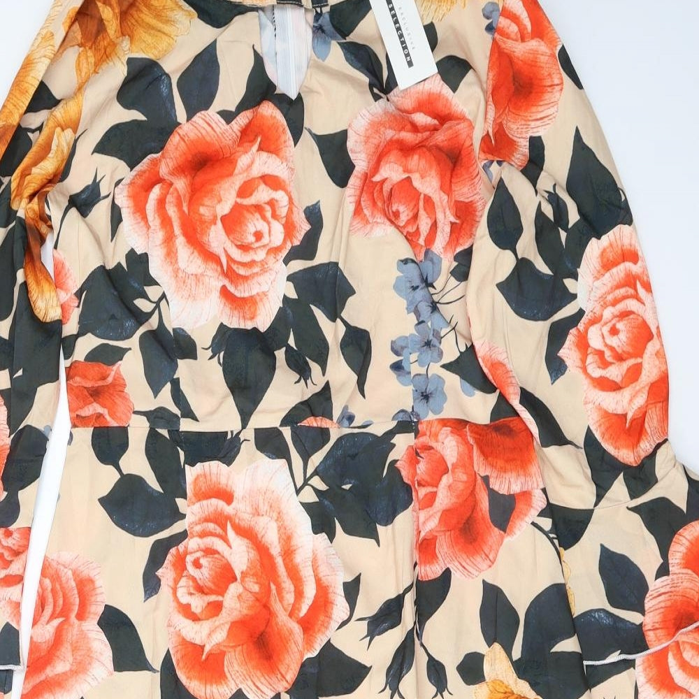 CBR Womens Multicoloured Floral Polyester Fit & Flare  Size L  Round Neck Zip - Roses
