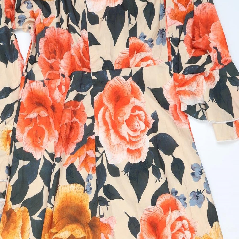 CBR Womens Multicoloured Floral Polyester Fit & Flare  Size L  Round Neck Zip - Roses