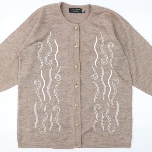 Paramour Womens Beige Round Neck  Polyester Cardigan Jumper One Size