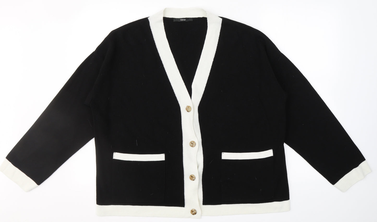 George Womens Black V-Neck  Acrylic Cardigan Jumper Size L