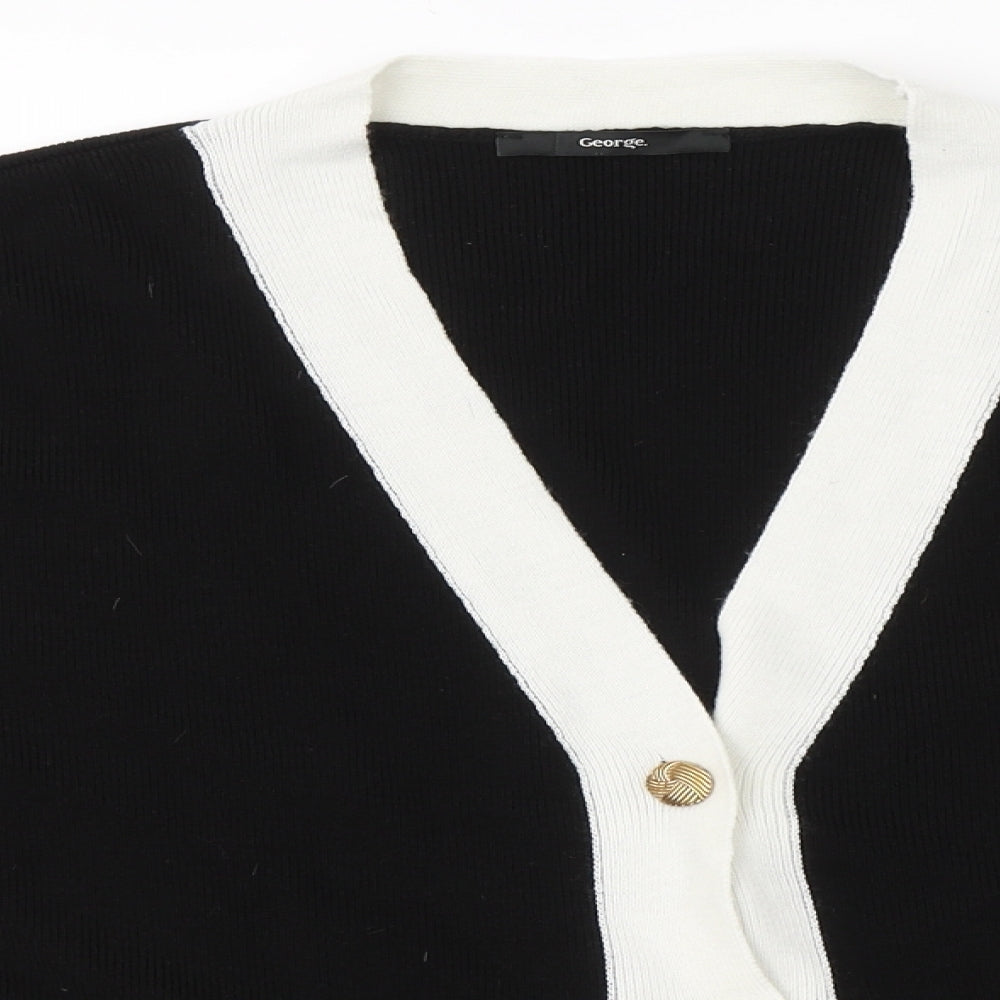 George Womens Black V-Neck  Acrylic Cardigan Jumper Size L