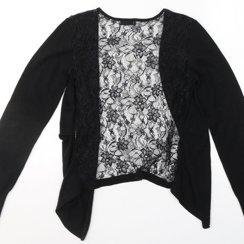 VERO MODA Womens Black V-Neck Floral Polyester Cardigan Jumper Size S   - Laced back