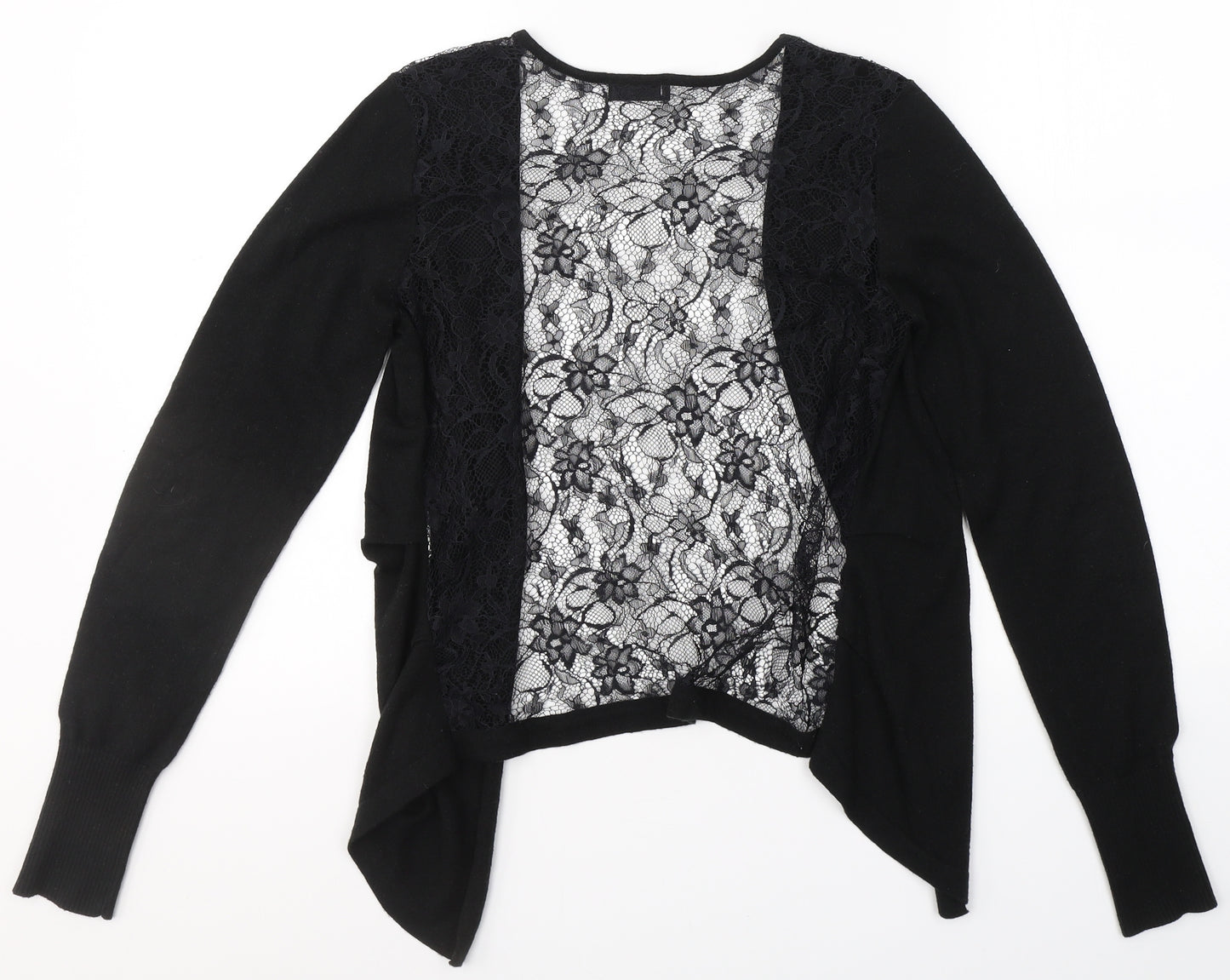 VERO MODA Womens Black V-Neck Floral Polyester Cardigan Jumper Size S   - Laced back