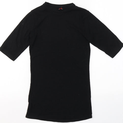 Doofi Womens Black  Cotton Basic T-Shirt Size S Round Neck