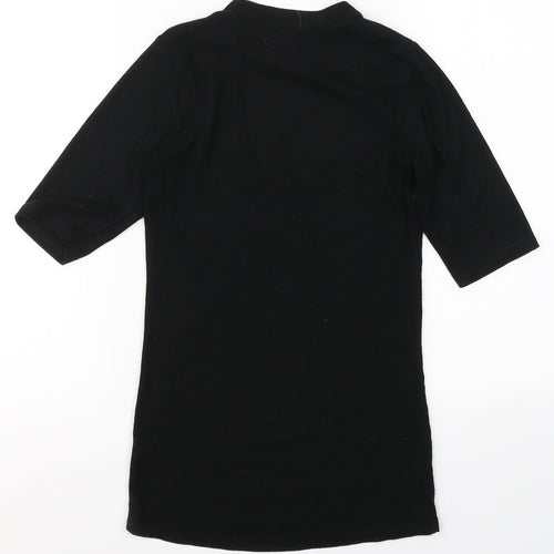 Doofi Womens Black  Cotton Basic T-Shirt Size S Round Neck