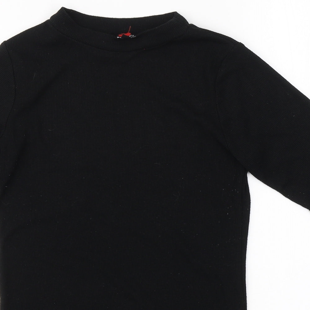 Doofi Womens Black  Cotton Basic T-Shirt Size S Round Neck