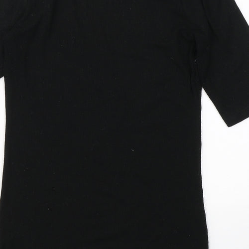 Doofi Womens Black  Cotton Basic T-Shirt Size S Round Neck