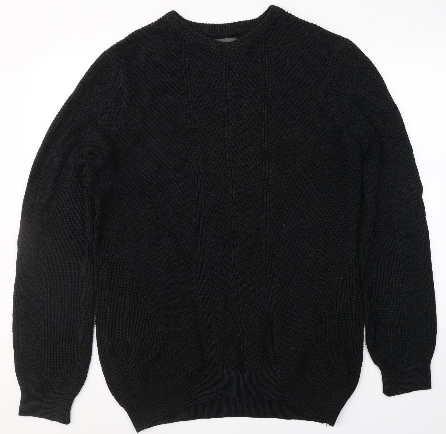 Primark Mens Black Round Neck  Acrylic Pullover Jumper Size L