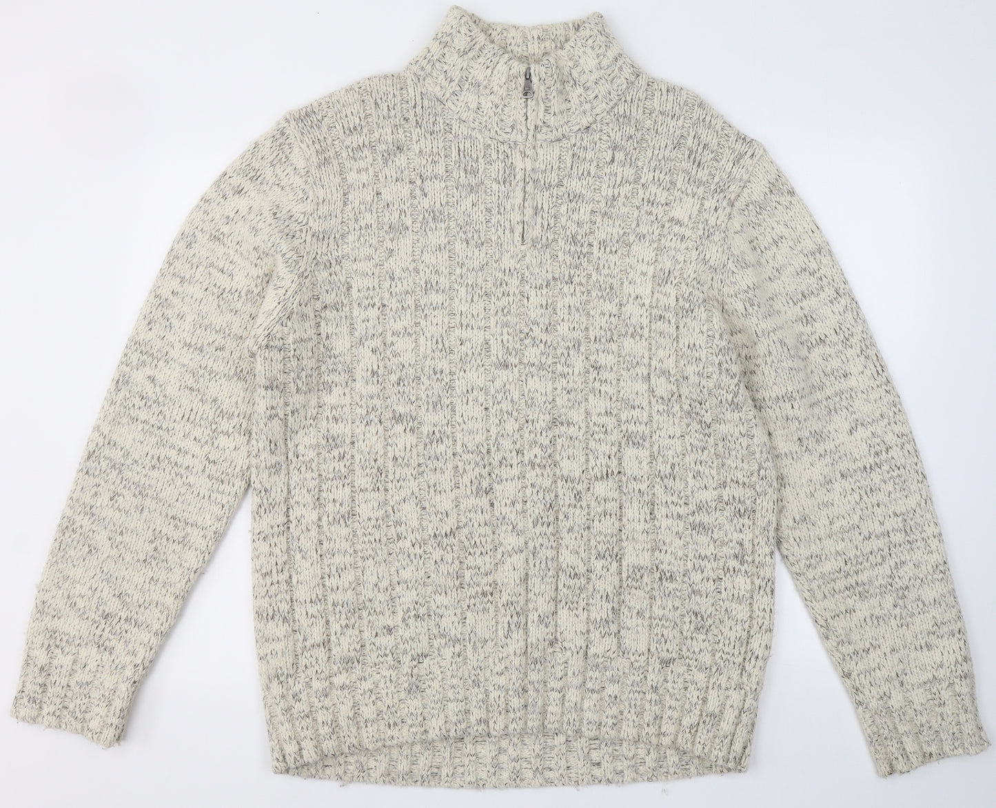 Marks and Spencer Mens Ivory Collared  Acrylic Pullover Jumper Size L   - 3/4 front zip