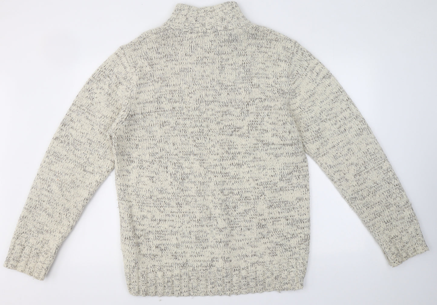 Marks and Spencer Mens Ivory Collared  Acrylic Pullover Jumper Size L   - 3/4 front zip