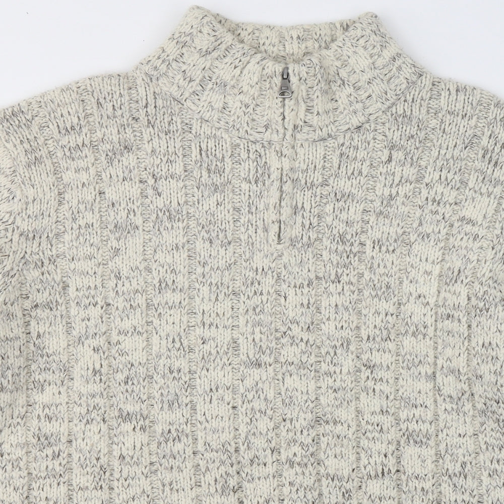 Marks and Spencer Mens Ivory Collared  Acrylic Pullover Jumper Size L   - 3/4 front zip