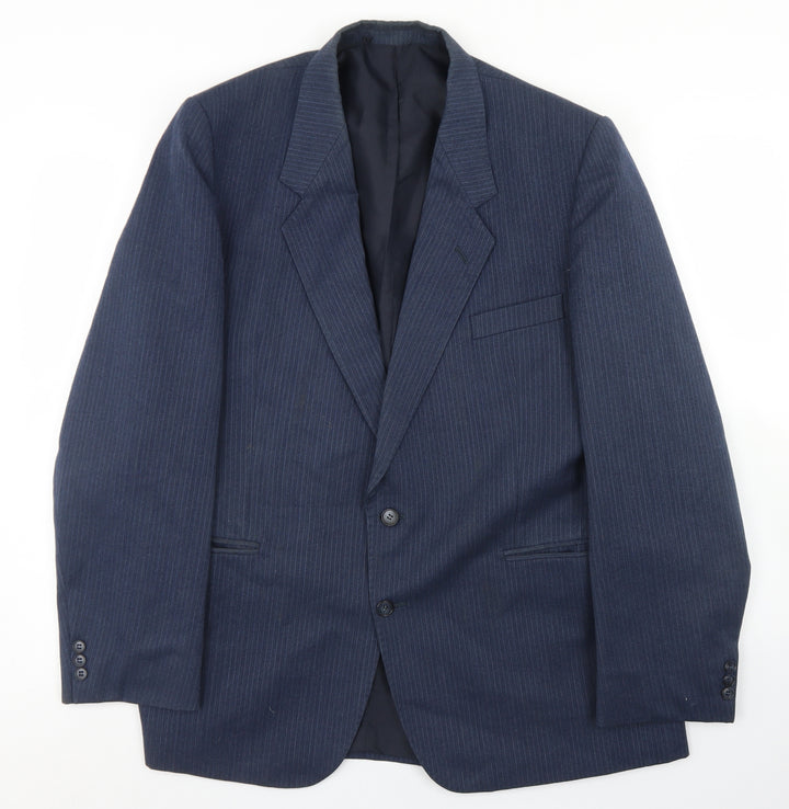 Canda Mens Blue Striped Wool Jacket Blazer Size 44