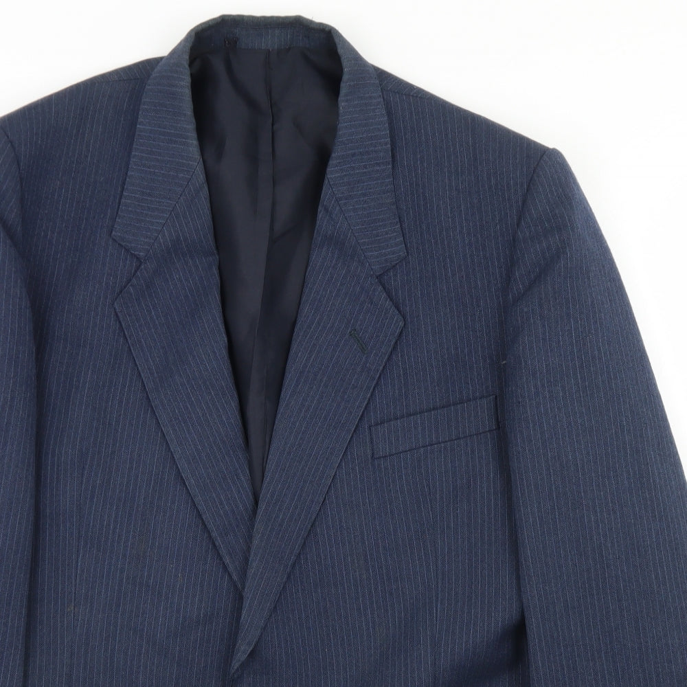 Canda Mens Blue Striped Wool Jacket Blazer Size 44