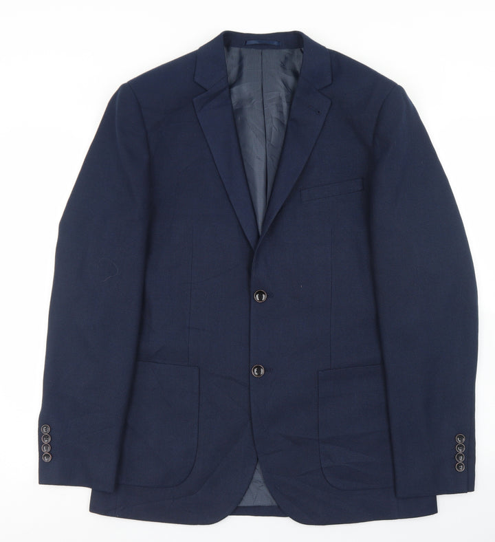 Preworn Mens Blue  Polyester Jacket Blazer Size 36