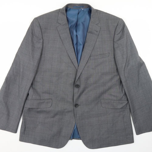 Taylor & Wright Mens Grey Plaid Polyester Jacket Blazer Size 46