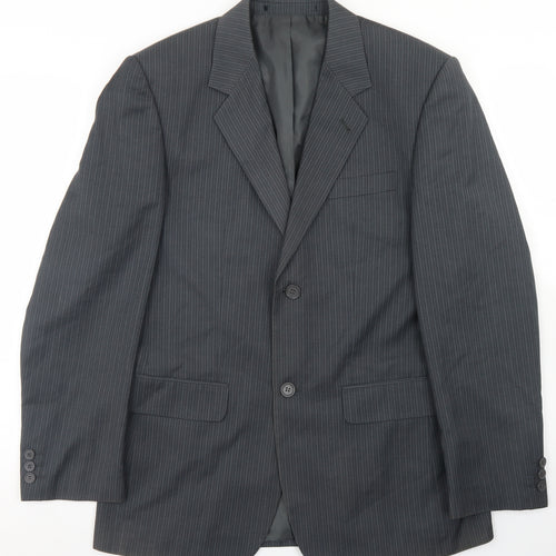George Mens Grey Striped Polyester Jacket Blazer Size 38
