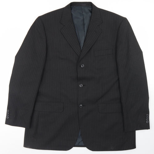 F&F Mens Black Striped Polyester Jacket Blazer Size 44