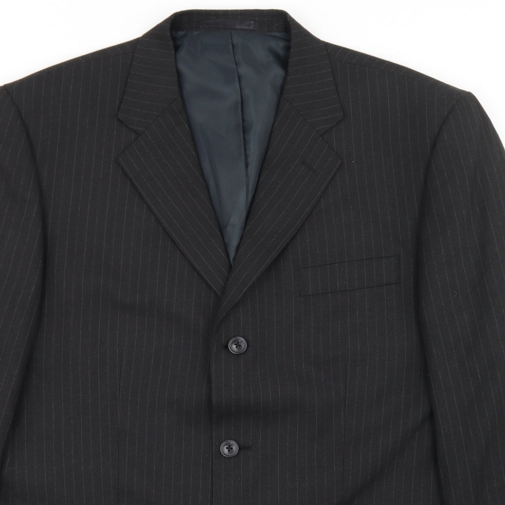 F&F Mens Black Striped Polyester Jacket Blazer Size 44
