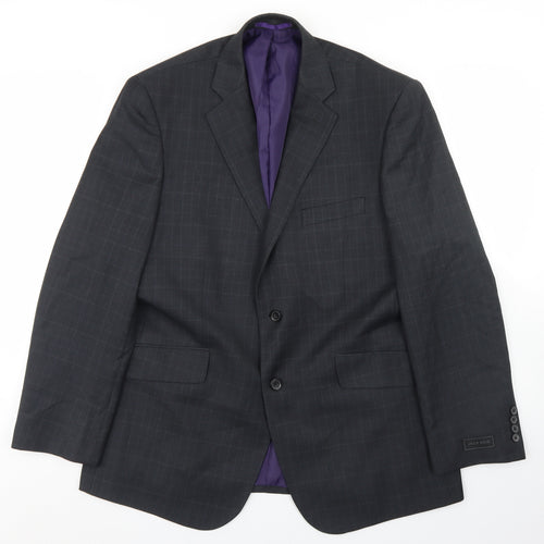 Jack Reid Mens Grey Plaid Polyester Jacket Blazer Size 42