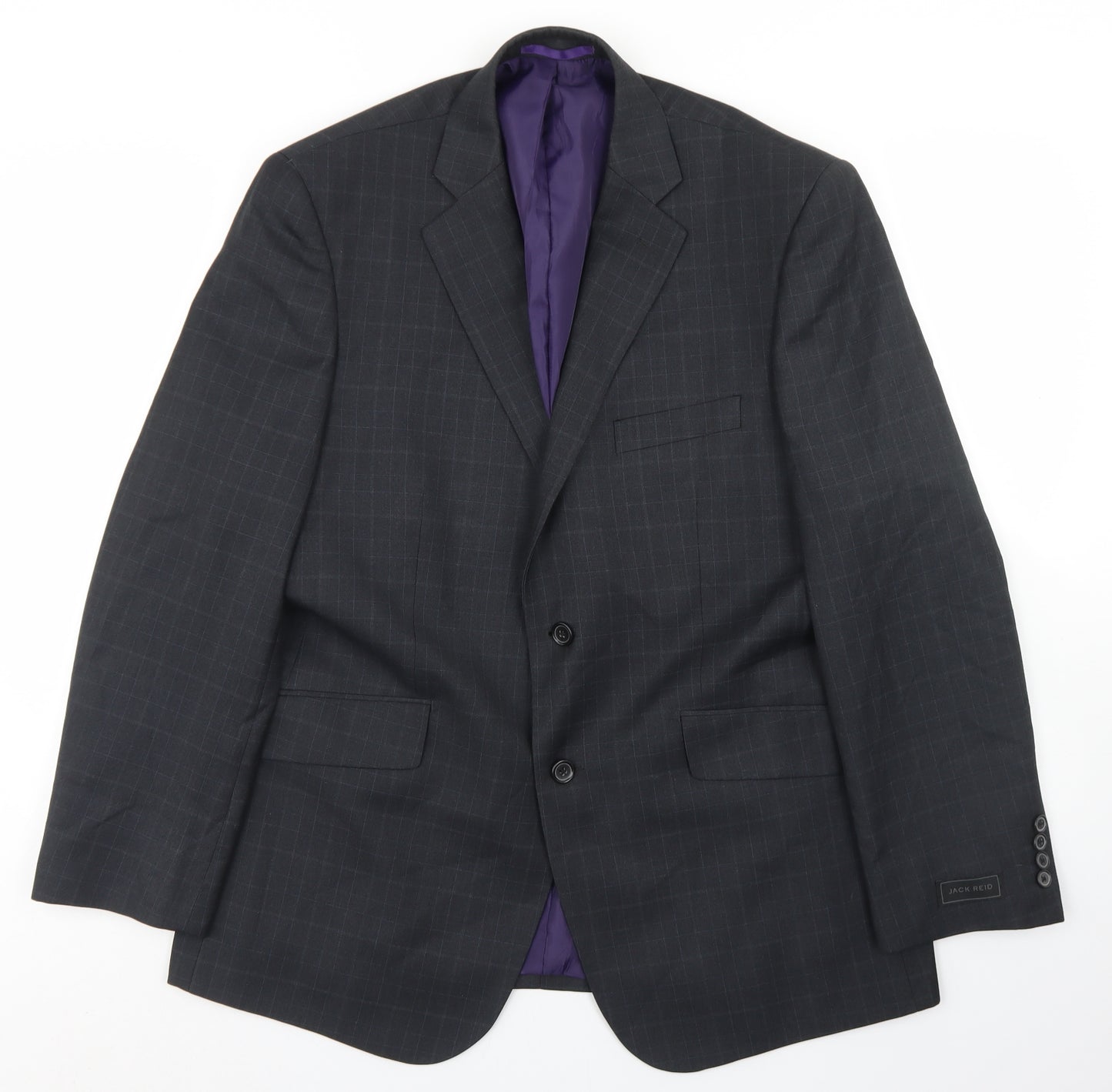 Jack Reid Mens Grey Plaid Polyester Jacket Blazer Size 42