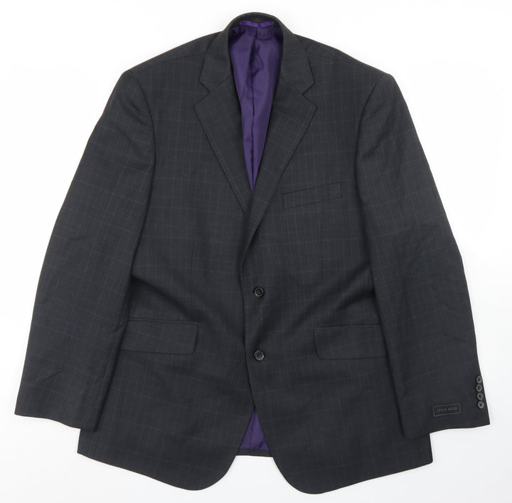Jack Reid Mens Grey Plaid Polyester Jacket Blazer Size 42