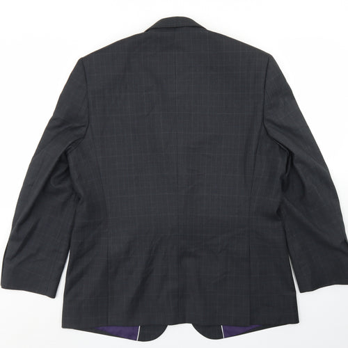 Jack Reid Mens Grey Plaid Polyester Jacket Blazer Size 42
