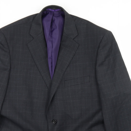 Jack Reid Mens Grey Plaid Polyester Jacket Blazer Size 42