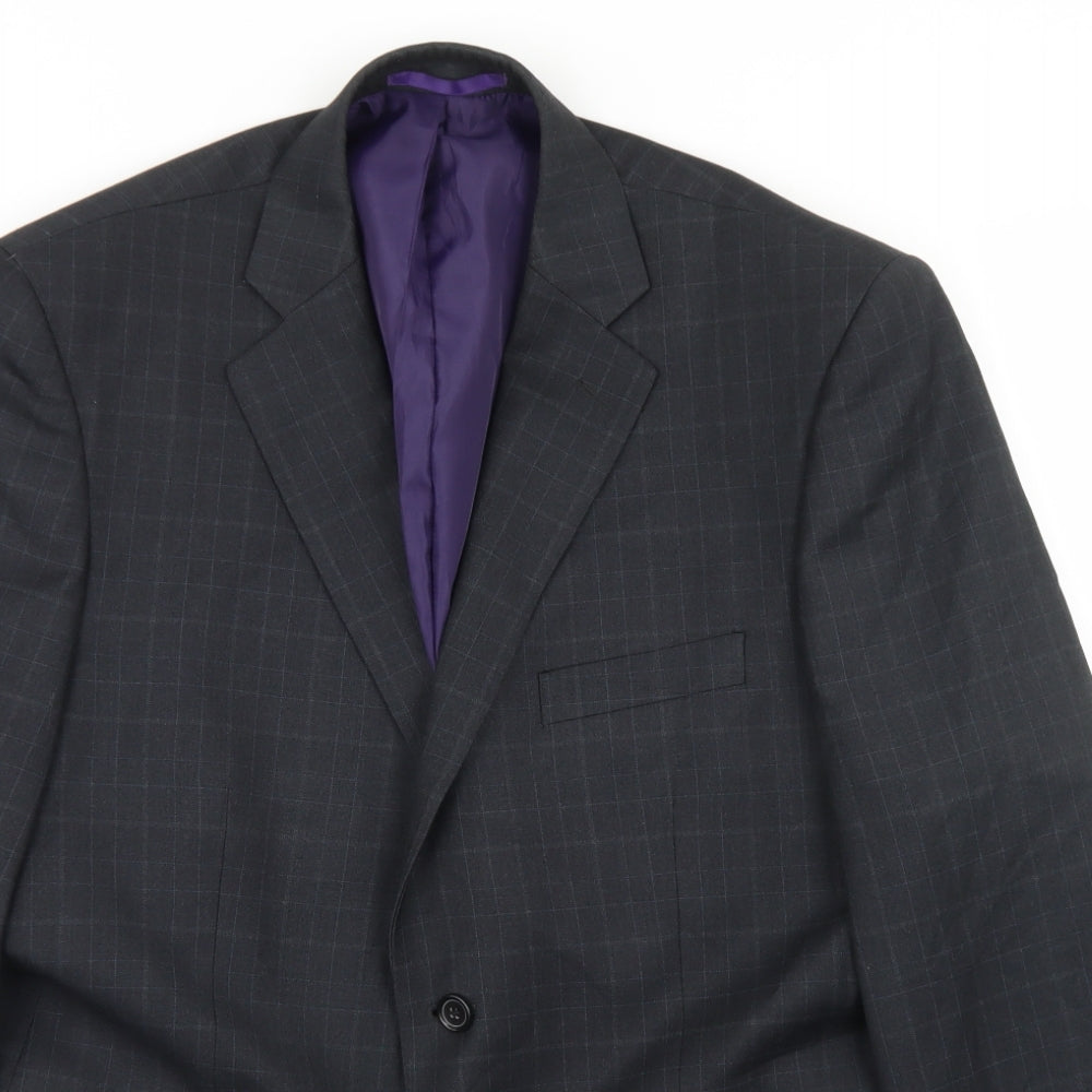 Jack Reid Mens Grey Plaid Polyester Jacket Blazer Size 42