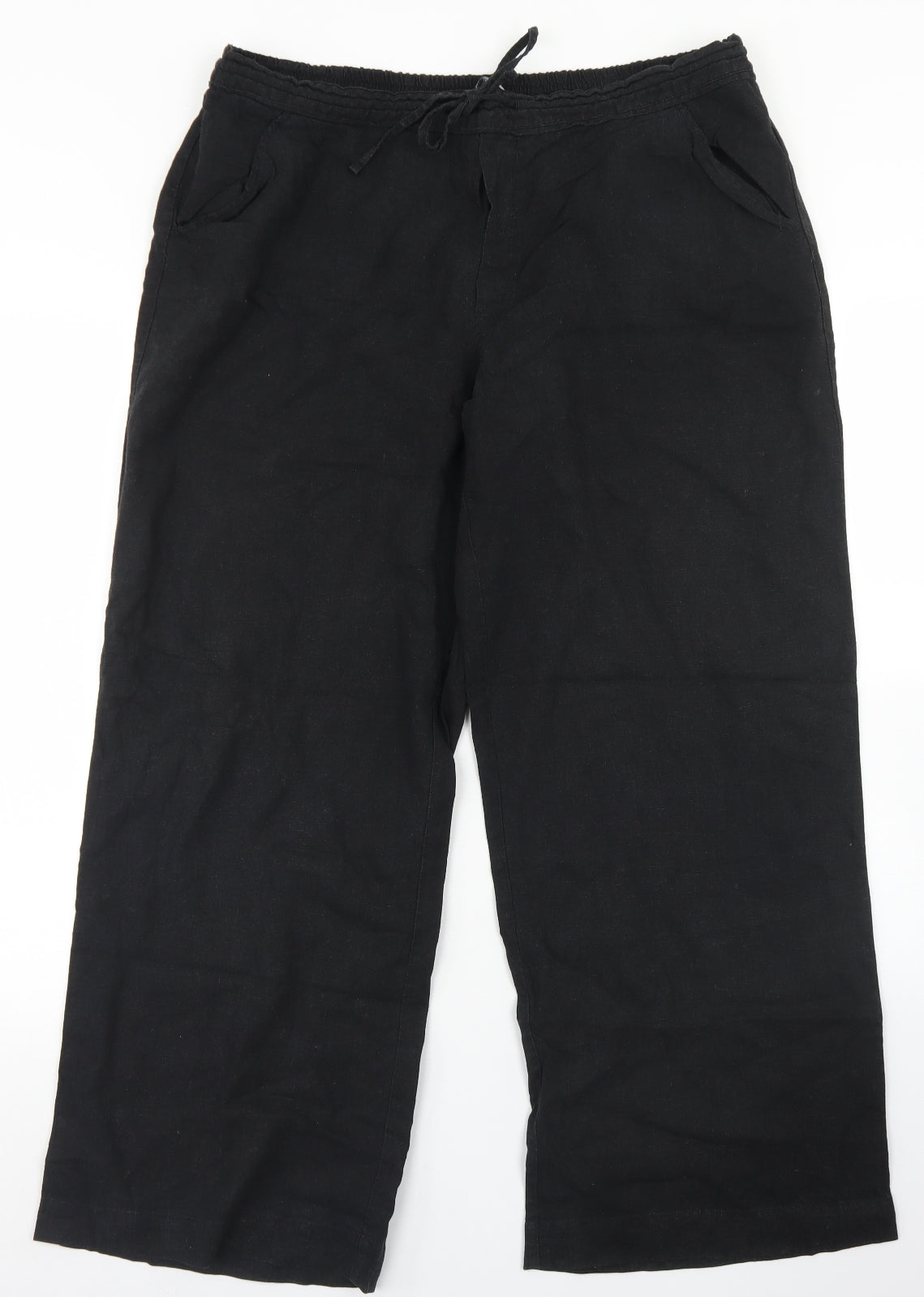 Dunnes Stores Womens Black  Linen Trousers  Size 16 L28 in Regular Drawstring