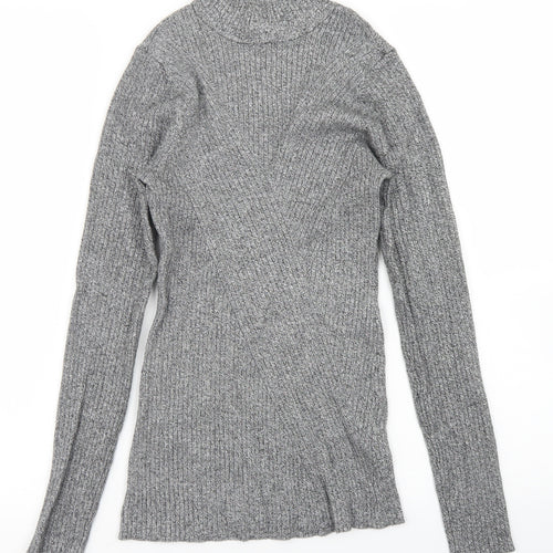 H&M Womens Grey Mock Neck  Viscose Pullover Jumper Size S