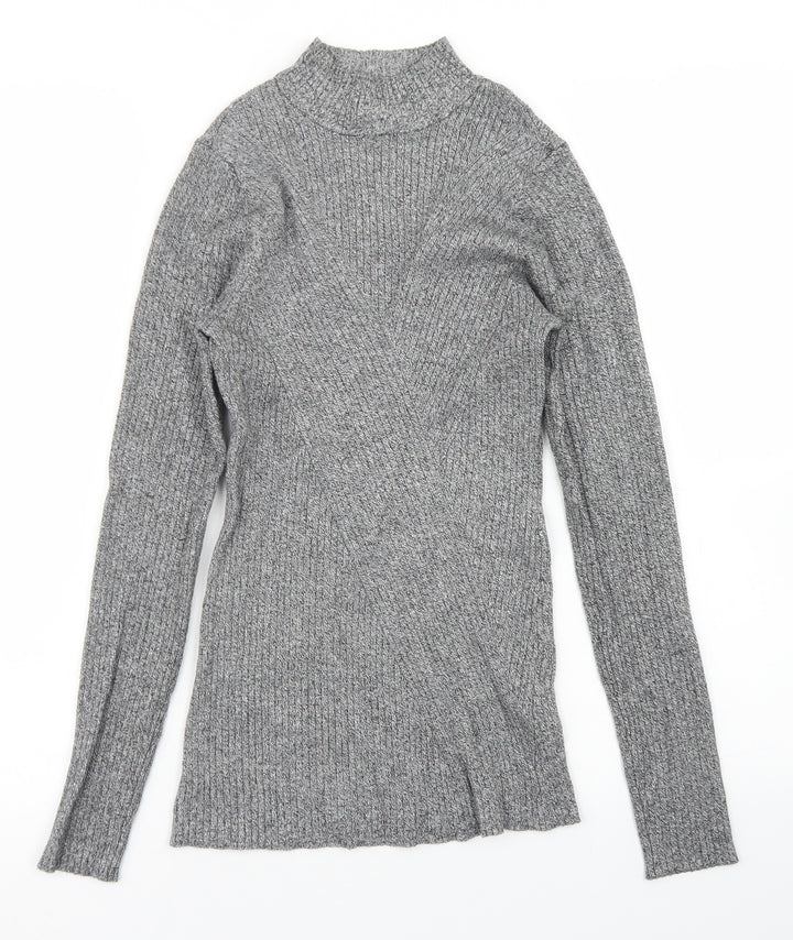 H&M Womens Grey Mock Neck Viscose Pullover Jumper Size S
