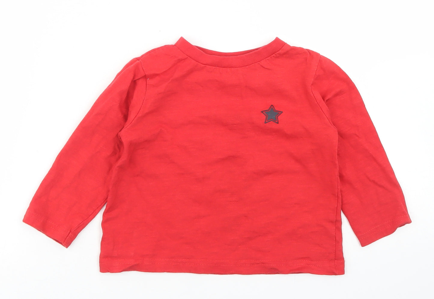 Dunnes Stores Boys Red  Cotton Basic T-Shirt Size 18-24 Months Crew Neck  - Star