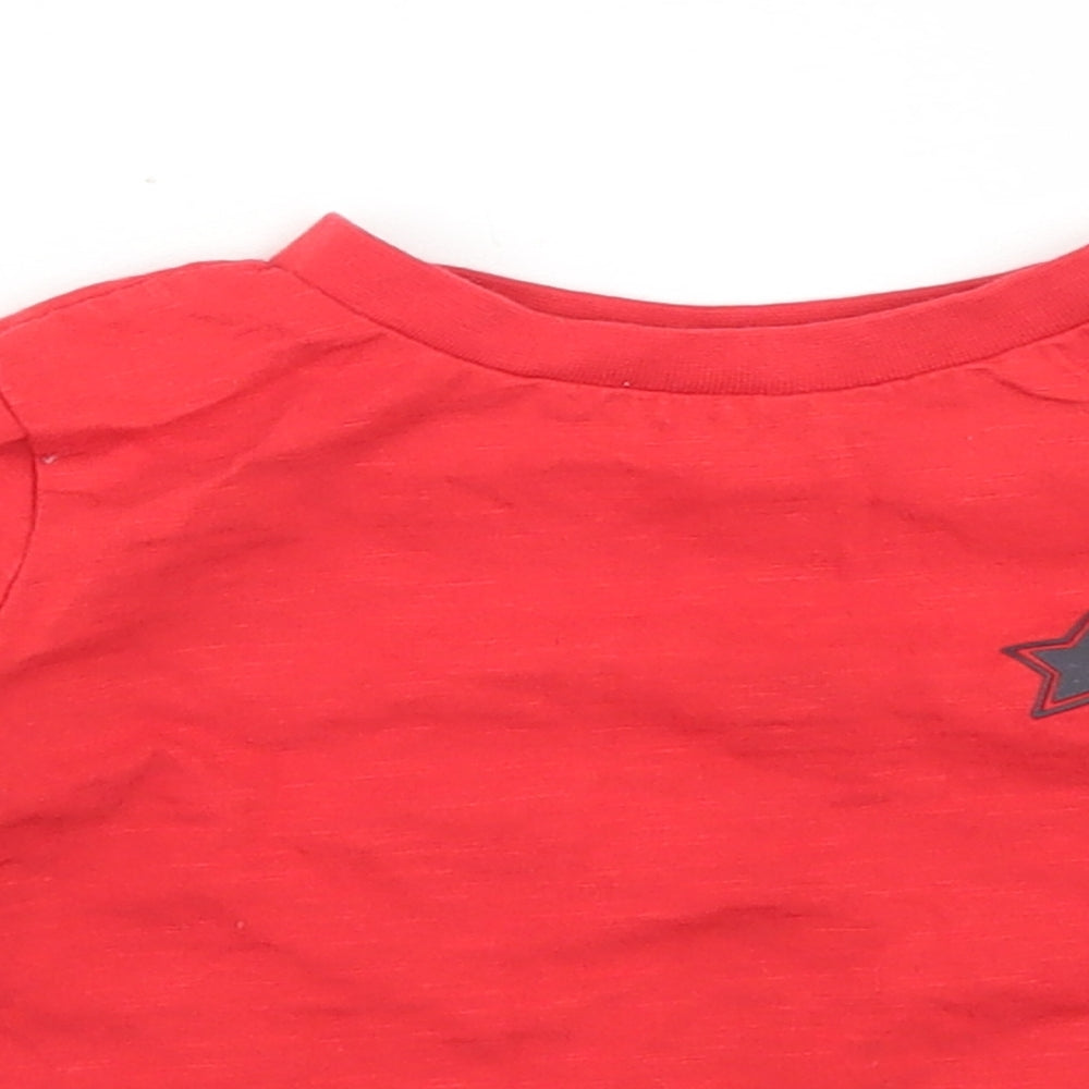 Dunnes Stores Boys Red  Cotton Basic T-Shirt Size 18-24 Months Crew Neck  - Star