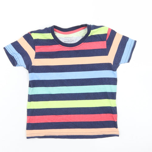 Primark Baby Blue Striped Cotton Basic T-Shirt Size 18-24 Months Crew Neck