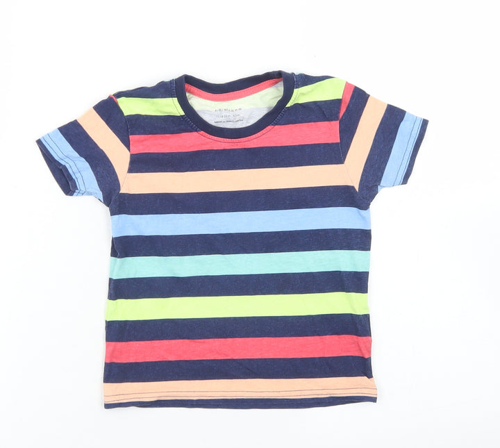 Primark Baby Blue Striped Cotton Basic T-Shirt Size 18-24 Months Crew Neck