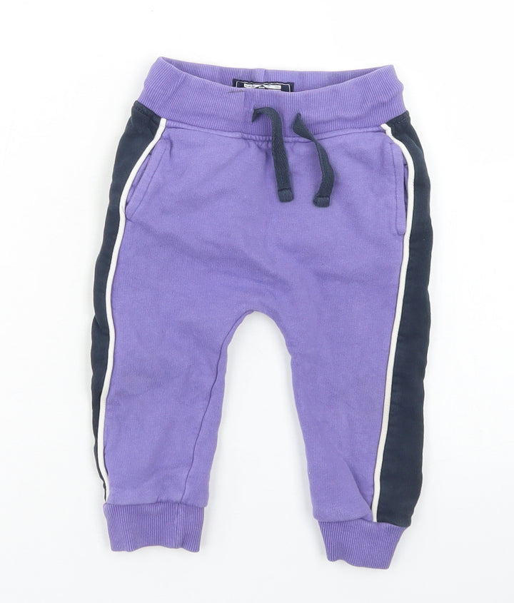 NEXT Girls Purple Colourblock Cotton Jogger Trousers Size 12-18 Months Drawstring