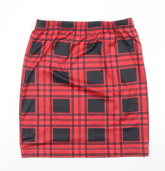 Front view of SHEIN Sheine girls’ red check cotton straight & pencil skirt, size 11-12, years regular