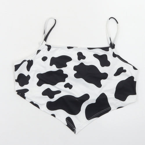 SheIn Girls White Animal Print Polyester Cropped Tank Size 11-12 Years Round Neck  - Cow Print, Bandana Top