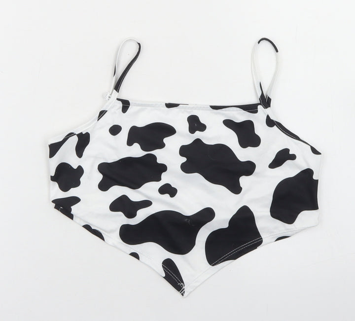 SheIn Girls White Animal Print Polyester Cropped Tank Size 11-12 Years Round Neck - Cow Print, Bandana Top