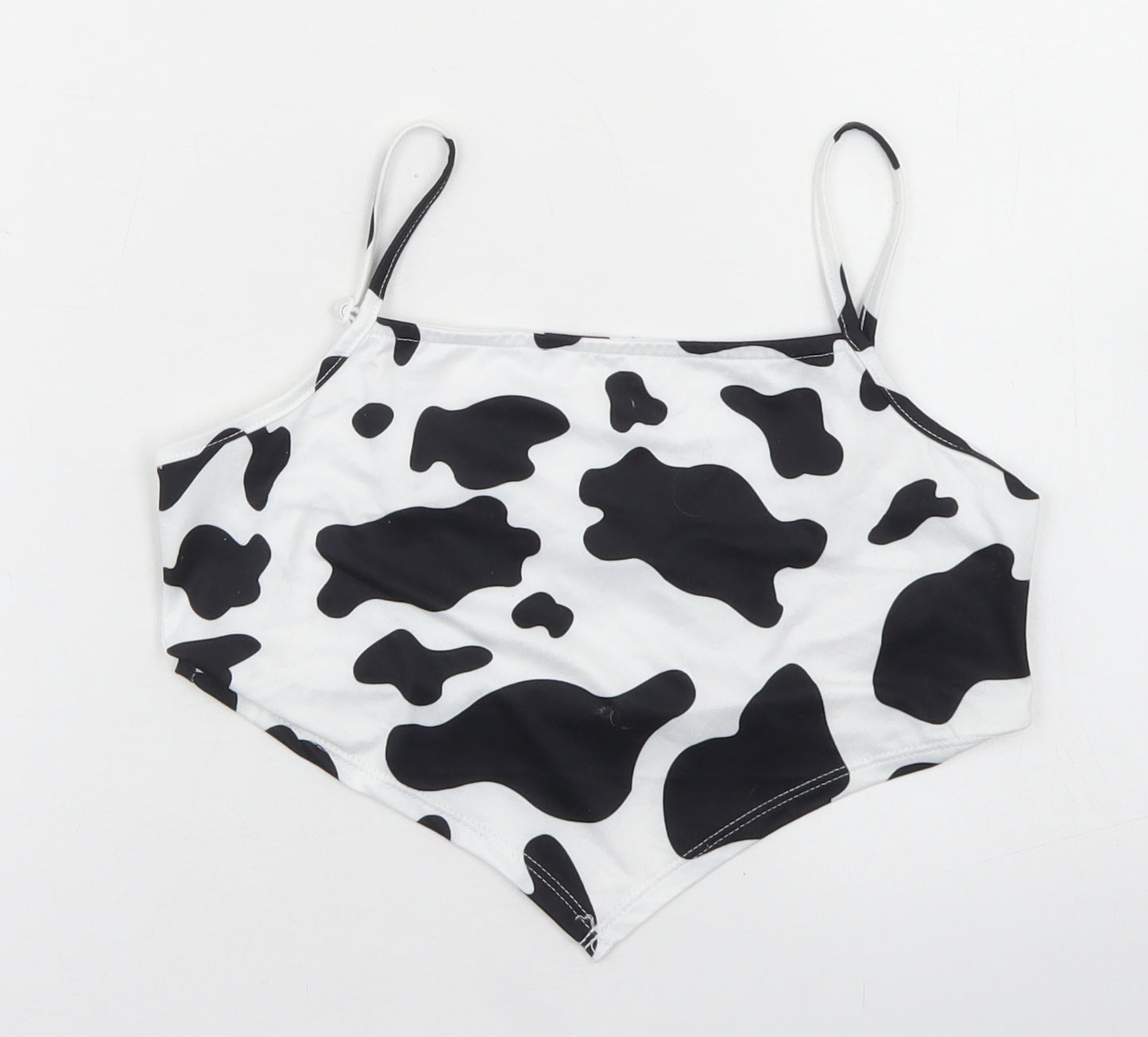 SheIn Girls White Animal Print Polyester Cropped Tank Size 11-12 Years Round Neck  - Cow Print, Bandana Top