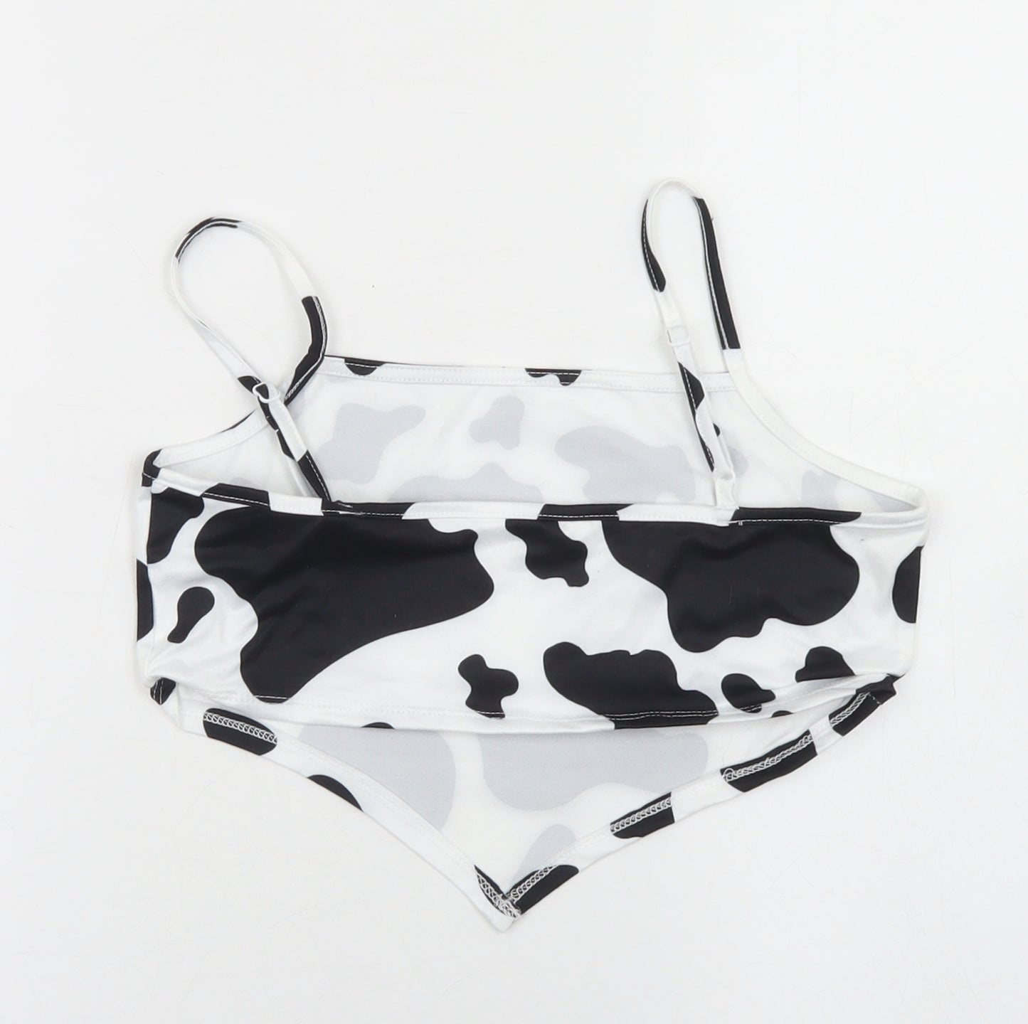 SheIn Girls White Animal Print Polyester Cropped Tank Size 11-12 Years Round Neck  - Cow Print, Bandana Top