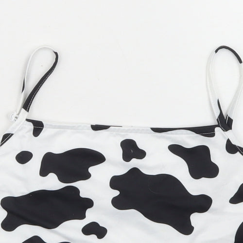 SheIn Girls White Animal Print Polyester Cropped Tank Size 11-12 Years Round Neck  - Cow Print, Bandana Top