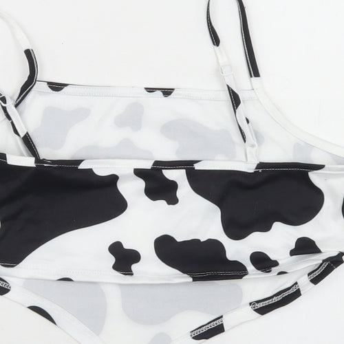 SheIn Girls White Animal Print Polyester Cropped Tank Size 11-12 Years Round Neck  - Cow Print, Bandana Top