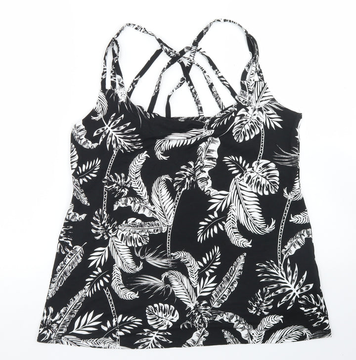 Pep & Co Womens Black Floral Viscose Basic Tank Size L Round Neck