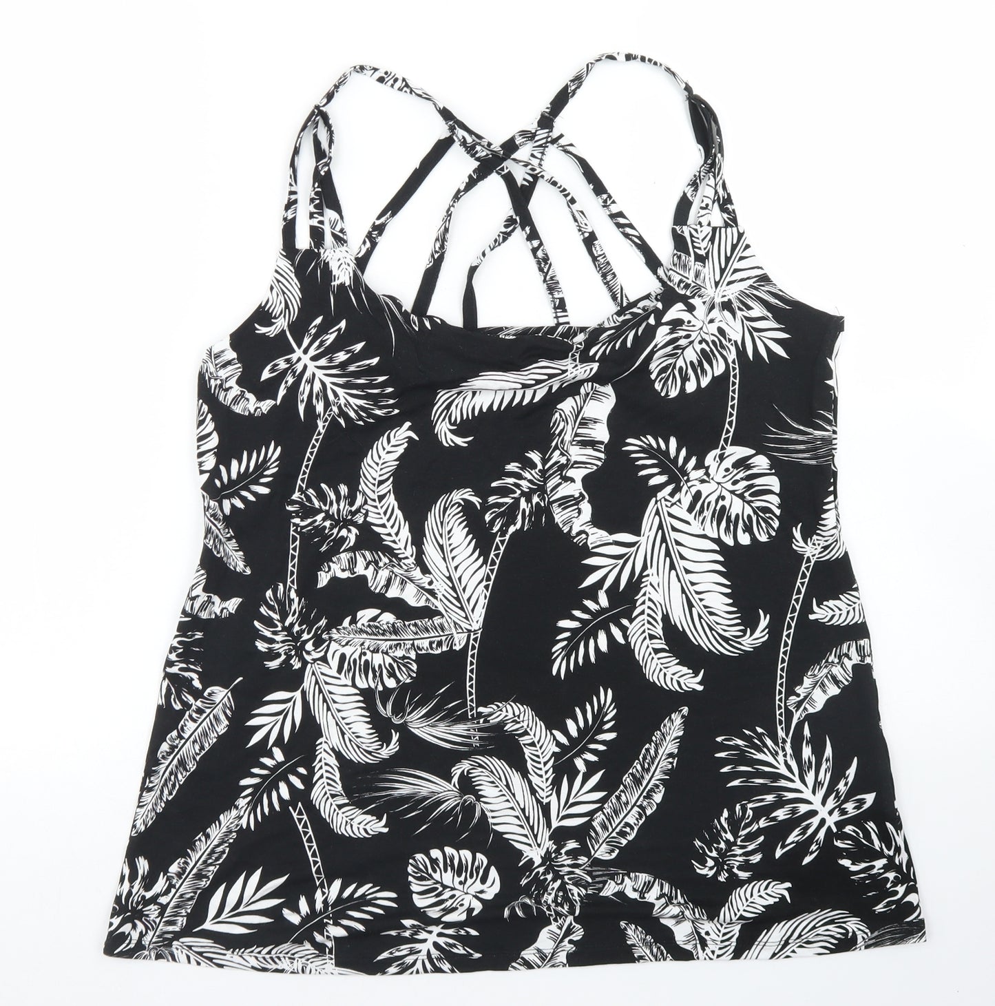 Pep & Co Womens Black Floral Viscose Basic Tank Size L Round Neck