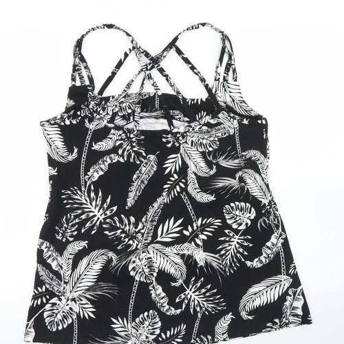 Pep & Co Womens Black Floral Viscose Basic Tank Size L Round Neck