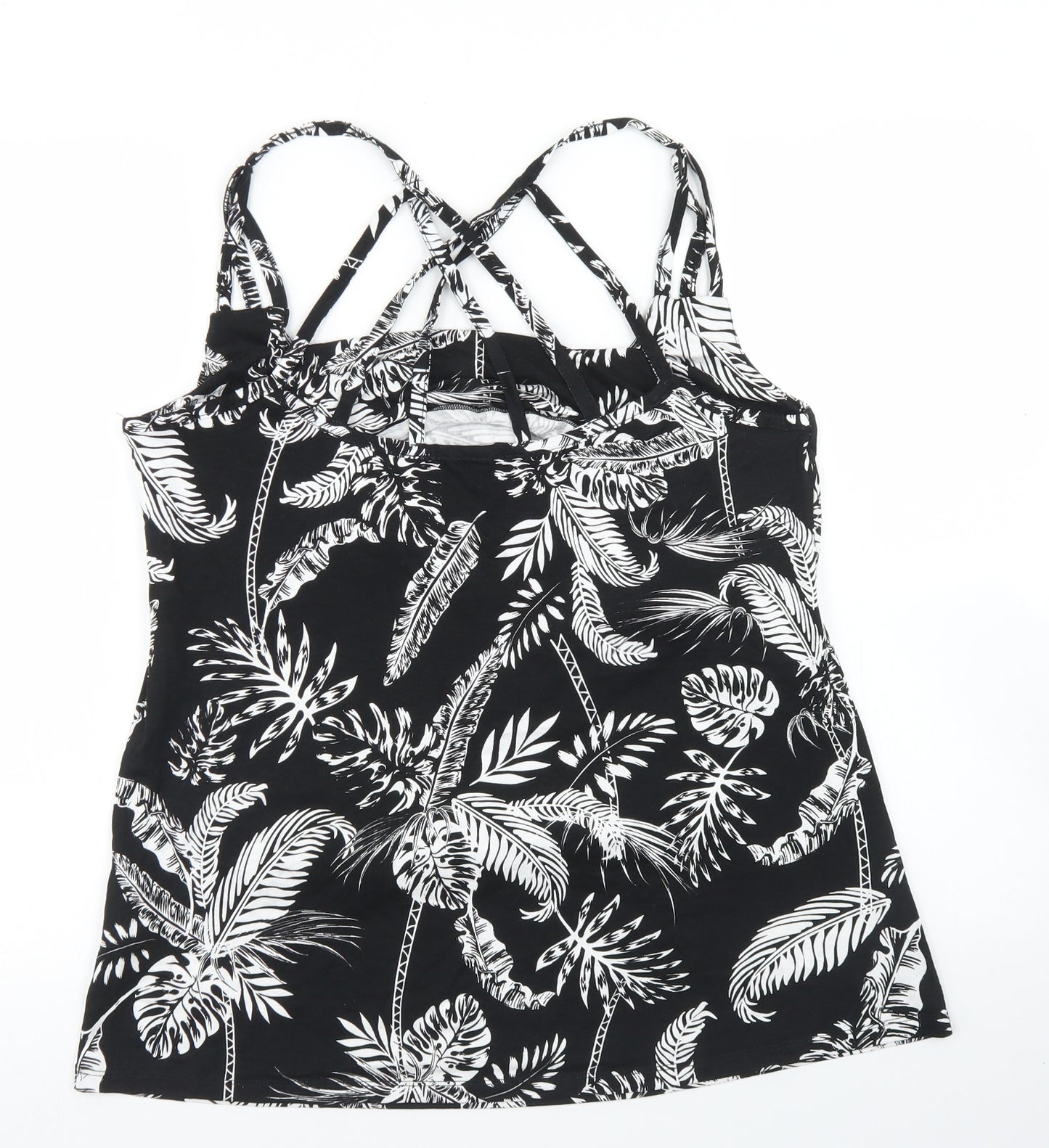 Pep & Co Womens Black Floral Viscose Basic Tank Size L Round Neck