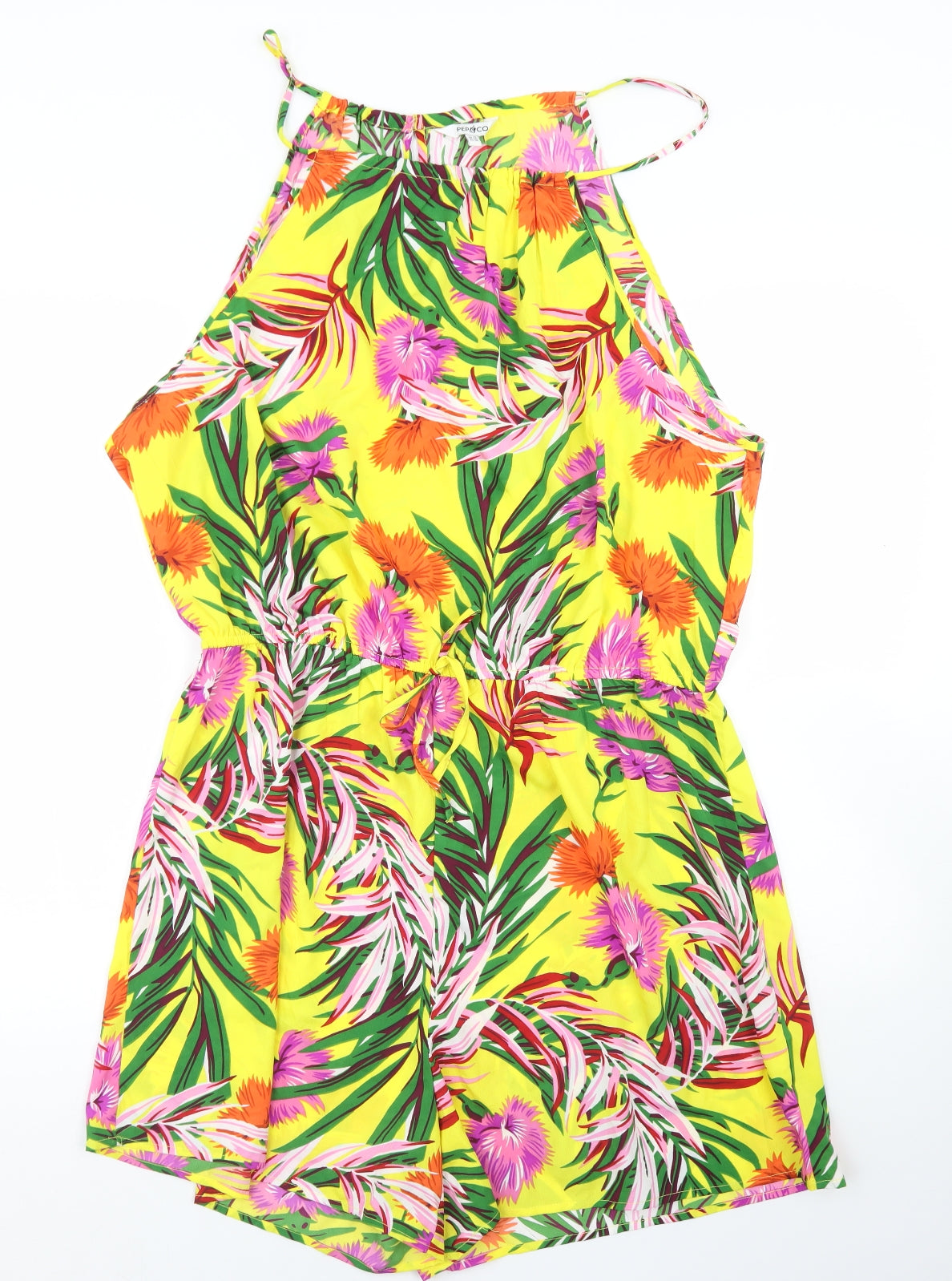 Pep & Co Womens Yellow Floral Polyester Playsuit One-Piece Size 22