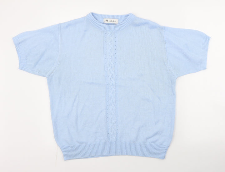 Berkertex Womens Blue Round Neck Geometric Acrylic Pullover Jumper Size 14